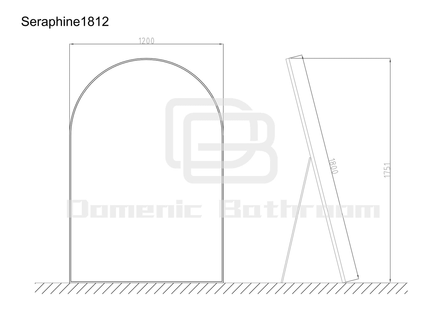 Seraphine Black Framed Arched Floor Mirror 1800mm high