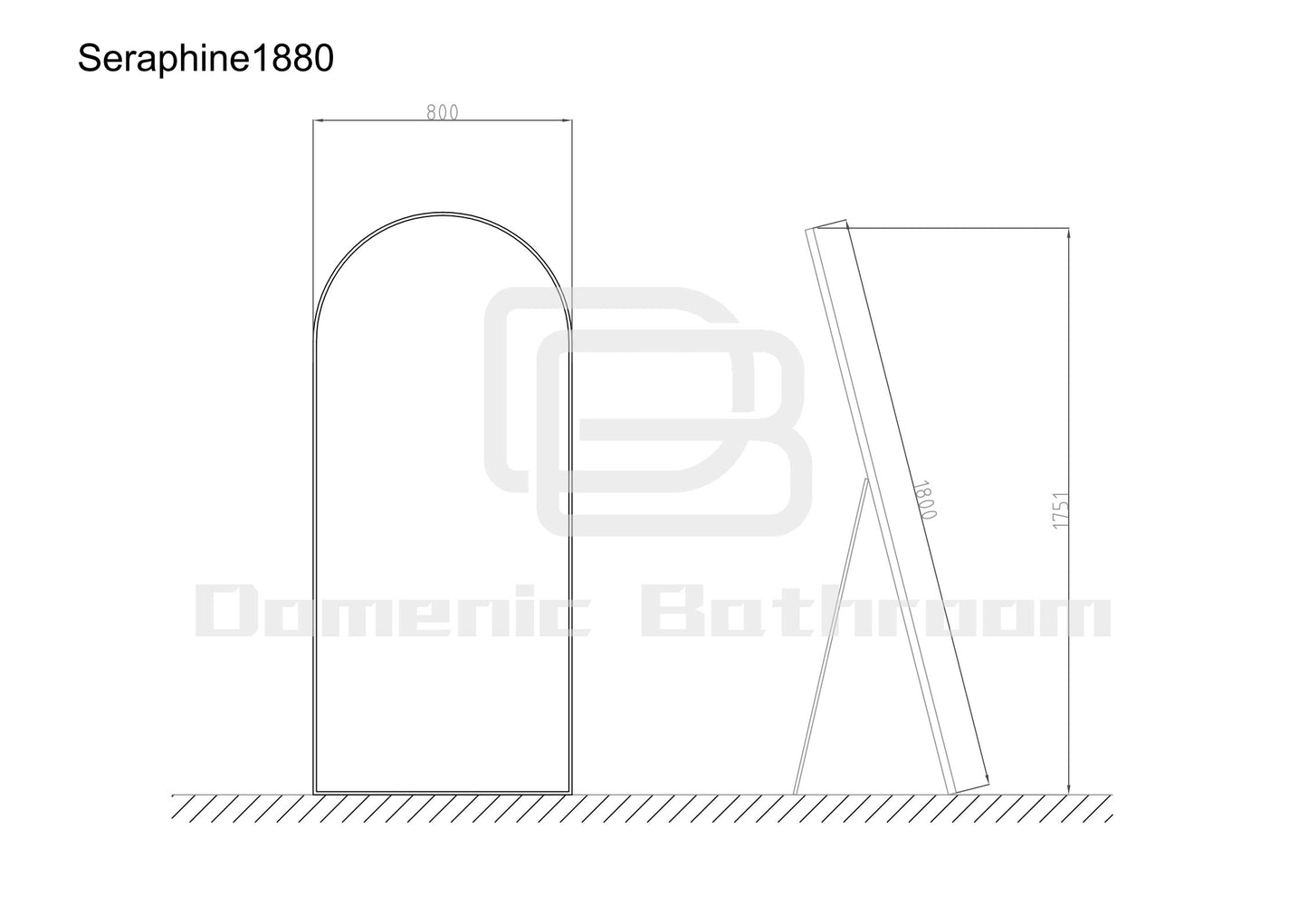 Seraphine Black Framed Arched Floor Mirror 1800mm high