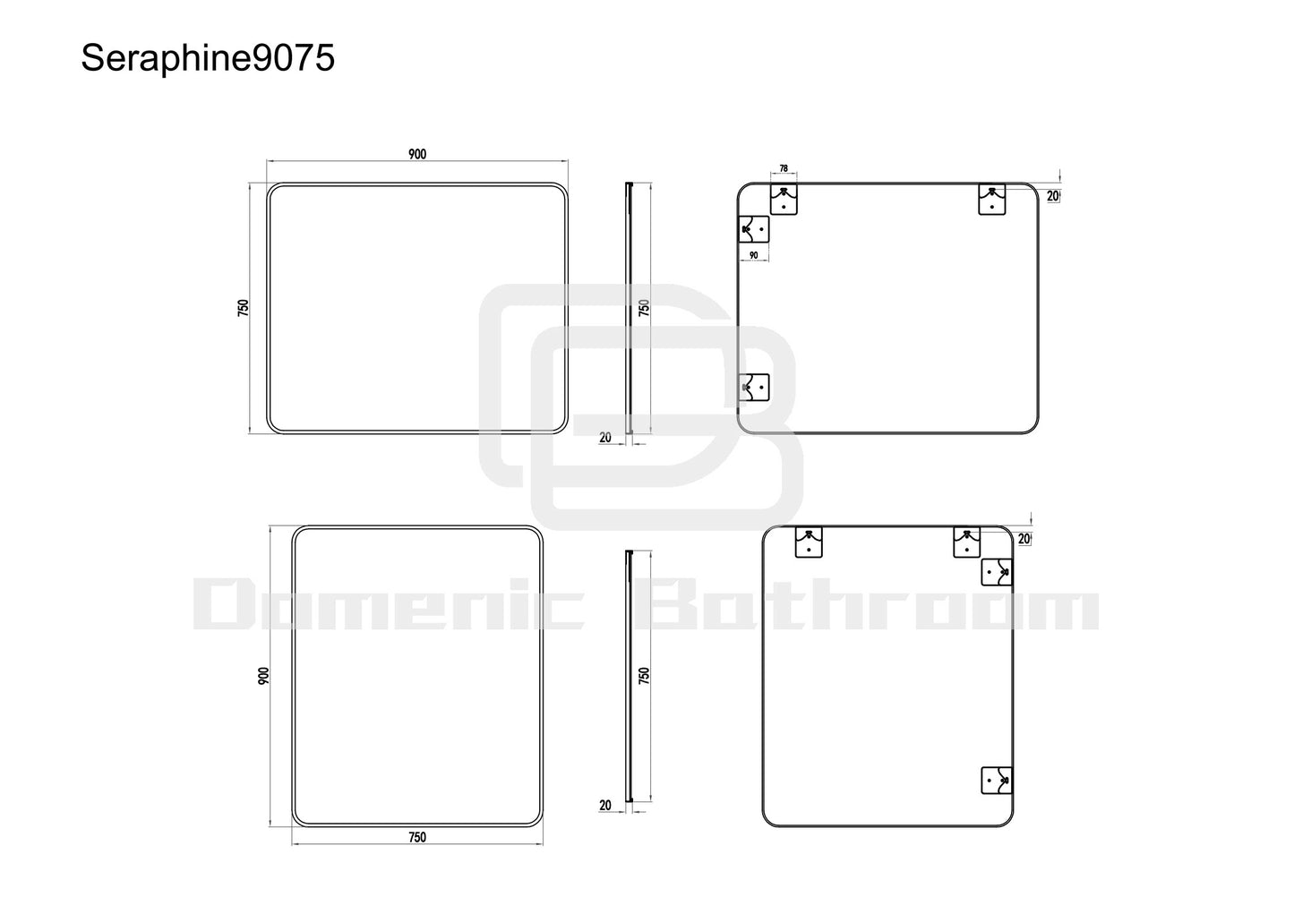 Seraphine Black Framed Rectangle Mirror With Black Aluminum Frame