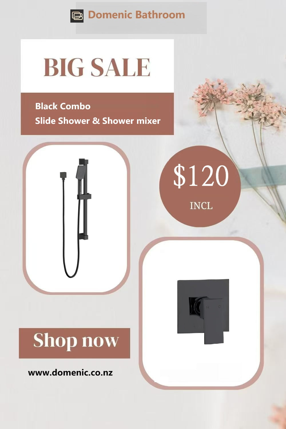 Clearance - Shower Mixer & Slide Shower Black Combo MIAN PRESSURES