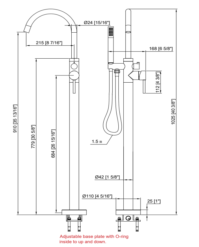 Domenic SP8688 Freestanding Bath Mixer Taps With Hand held Shower Tapware Bathtub Filler