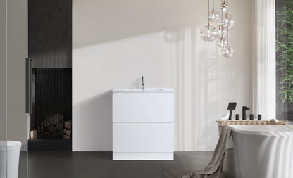 DNF 750 GLOSSY WHITE DOUBLE DRAWERS Floor Standing Plywood VANITY