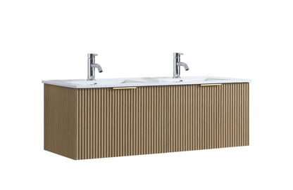 DNW WALL HUNG Plywood VANITY FLUTED OAK 1200MM DOUBLE BASIN