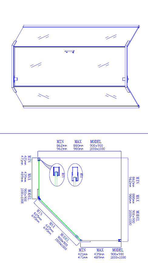 DN-7007 SHOWER GLASS DIAMOND SWING DOOR 1900MM HIGH