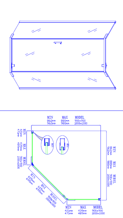 DN-7007 SHOWER GLASS DIAMOND SWING DOOR 1900MM HIGH
