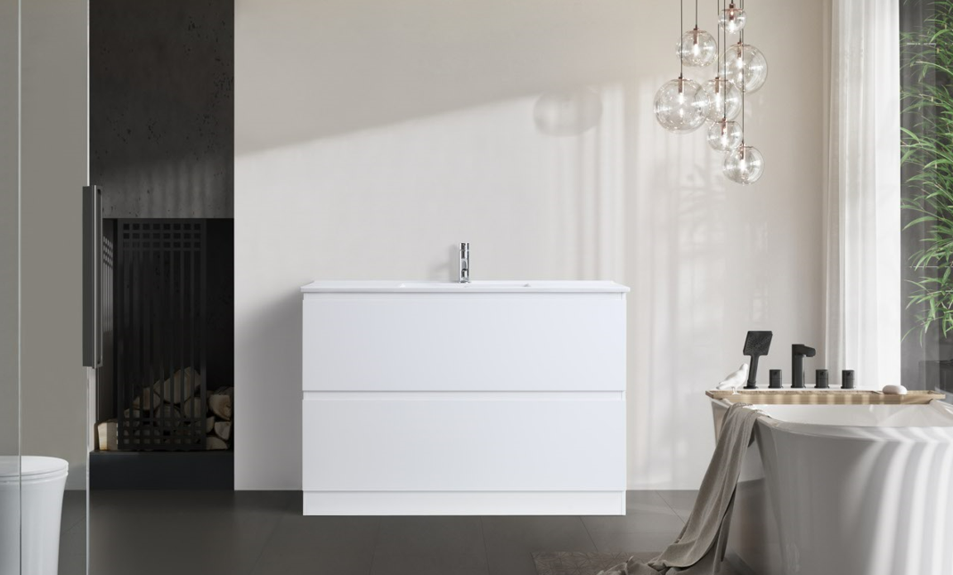 DNF FloorStanding Plywood DOUBLE DRAWERS VANITY GLOSSY WHITE PAINT FINISHED 900MM