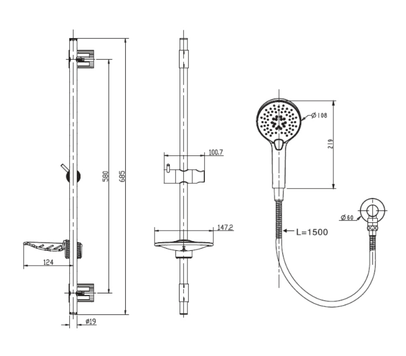 American Standard CYGNET SLIDE SHOWER ROUND 3 FUNCTION CHROME