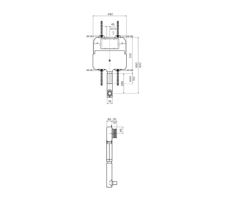 Parisi FRONT FLUSH MECHANICAL 90MM INWALL CISTERN