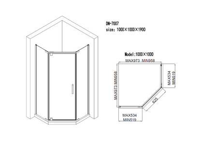 DN-7007 SHOWER GLASS DIAMOND SWING DOOR 1900MM HIGH