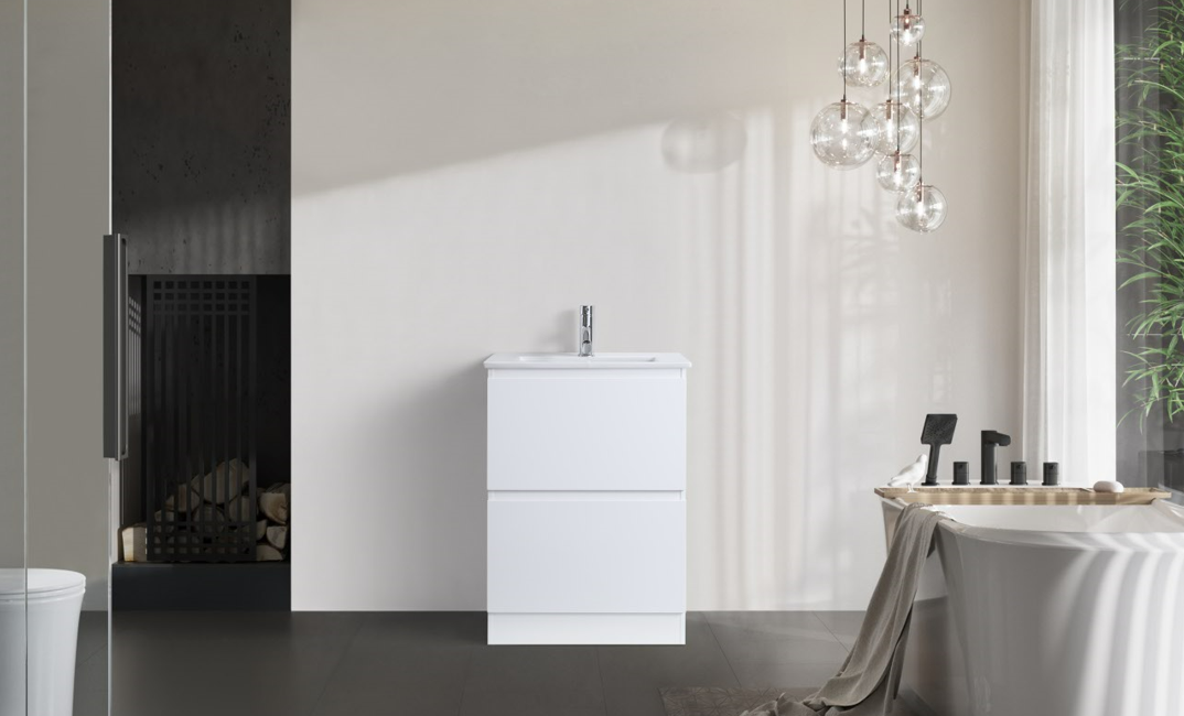 DNF FloorStanding Plywood VANITY GLOSSY WHITE DOUBLE DRAWERS 400MM~1500MM