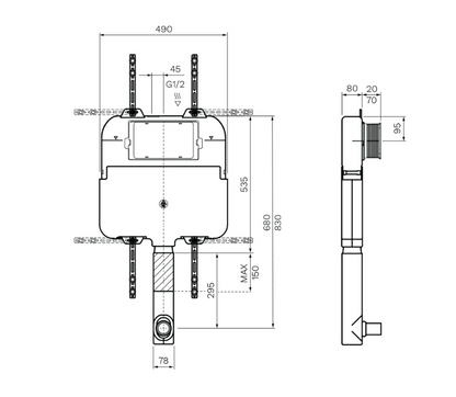 Parisi FRONT FLUSH PNEUMATIC 90MM INWALL CISTERN