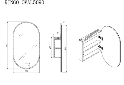 Kingo LED Mirror Cabinet Oval5090 -Clearance