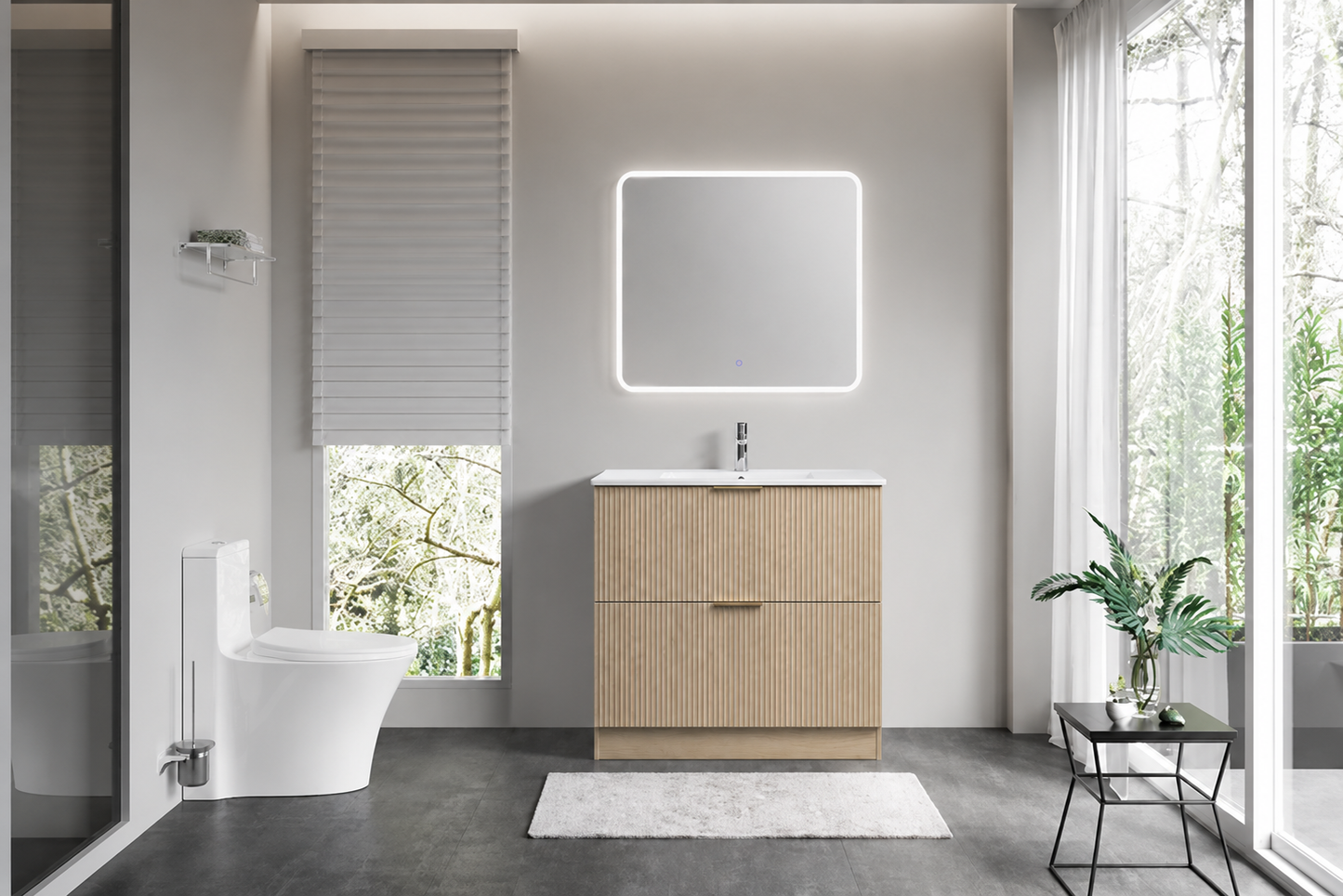FLUTED OAK Floorstanding Plywood VANITY 900MM