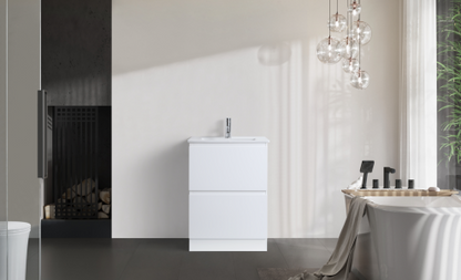 DNF 600 GLOSSY WHITE DOUBLE DRAWERS Floor Standing Plywood VANITY