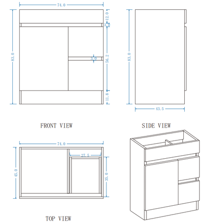 DNF Floorstanding Plywood VANITY Light Oak 750MM