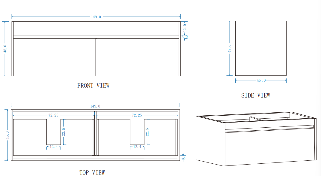 DNW Wall Hung Plywood VANITY Light Oak 1500MM DOUBLE BASIN