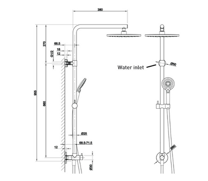 Elementi SPLASH PLUS ROUND COLUMN SHOWER TOP WATER INLET CHROME