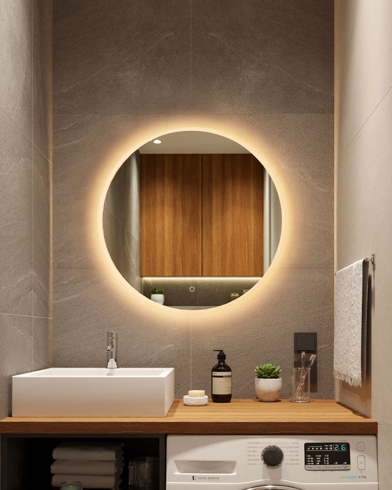 Acrylic Frame 600/700/800/900mm Round LED Mirror with Demister Touch Switch 3 Colours Lighting