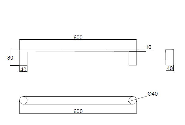 DN HORIZONTAL SINGLE BAR HEATED TOWEL RAIL 600MM