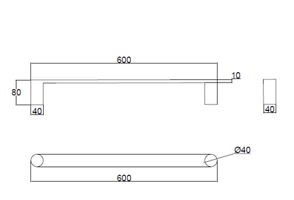 DN HORIZONTAL SINGLE BAR HEATED TOWEL RAIL 600MM