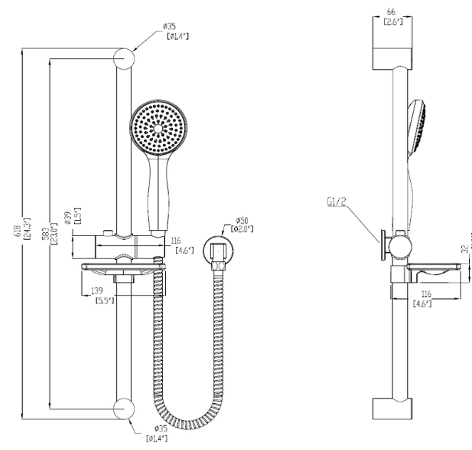 ELEMENTI CURA 1FCT SLIDE SHOWER 600MM CHROME