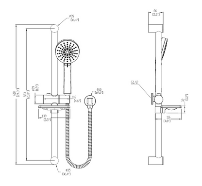 ELEMENTI CURA 3FCT SLIDE SHOWER 600MM CHROME