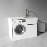 Free Standing PLYWOOD LAUNDRY STATION CABINET & MARBLE BENCH-MATTE WHITE
