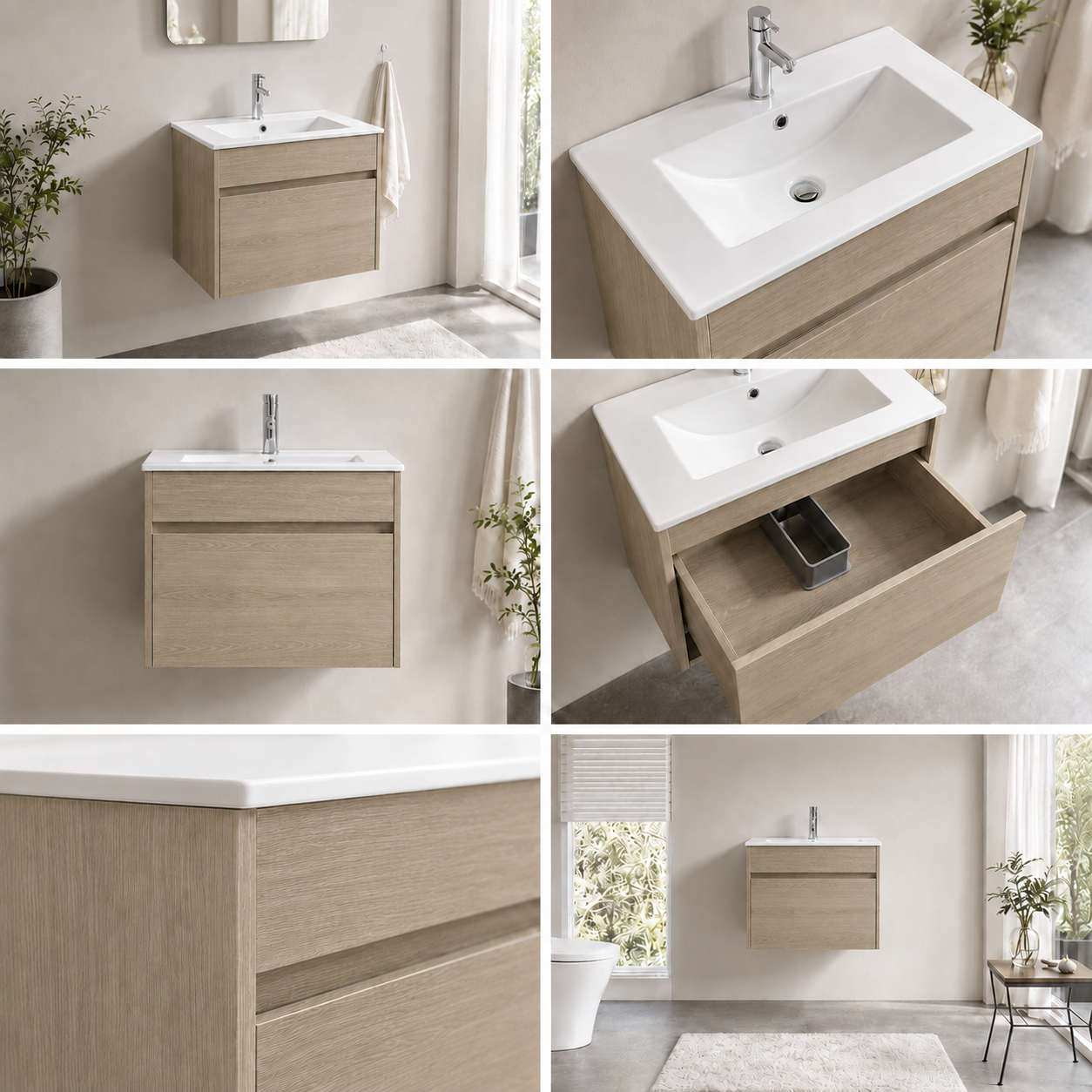 DNW Wall Hung Plywood VANITY Light Oak 600MM