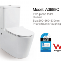 DN3988C Ceramic White Toilet Suite-Back to wall Rimless Two Piece Toilets