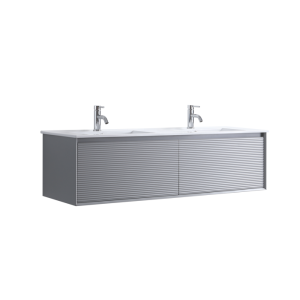 DNW 1500D MATT GREY WALL HUNG Plywood VANITY WITH DOUBLE BASIN - POLY MARBLE