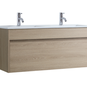 DNW 1200D LIGHT OAK Wall Hung Plywood VANITY WITH DOUBLE BASIN - poly marble
