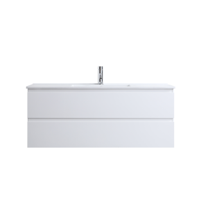 DNW 1200S GLOSSY WHITE Wall Hung Plywood VANITY WITH SINIGLE BASIN - CEREMIC