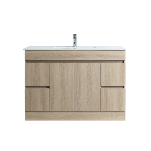 DNF 1200S LIGHT OAK Floor Standing Plywood VANITY WITH SINGLE BASIN - POLY MARBLE BASIN