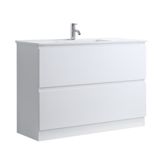 DNF 1200S GLOSSY WHITE Floor Standing Plywood VANITY WITH SINGLE BASIN - POLY MARBLE