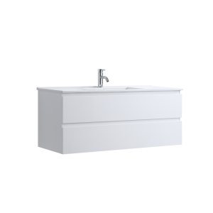 DNW 1200S GLOSSY WHITE Wall Hung Plywood VANITY WITH SINIGLE BASIN - POLY MARBLE